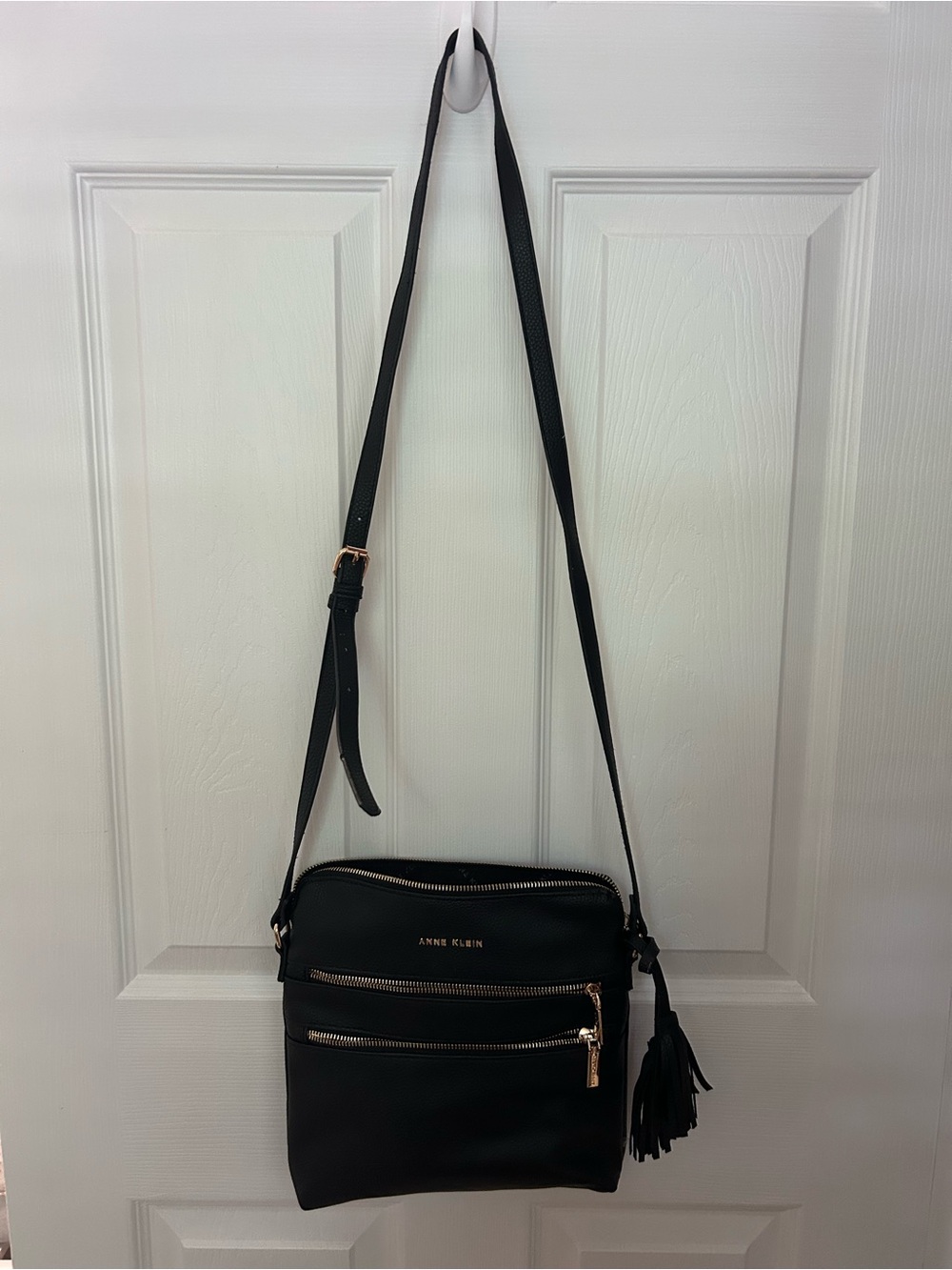 Anne Klein Black Crossbody Bag with Tassel Accent and Wallet
